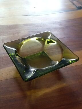 Vintage Anchor Hocking Green Glass Square Ashtray Mid-Century Modern